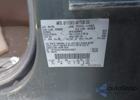 2004 Ford F-350 Lariat/Xl/Xlt z USA, uszkodzony, nr VIN 1FTSW31P84ED35827